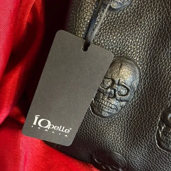 Impeller Black Skull Embossed italian leather crossbody Bag